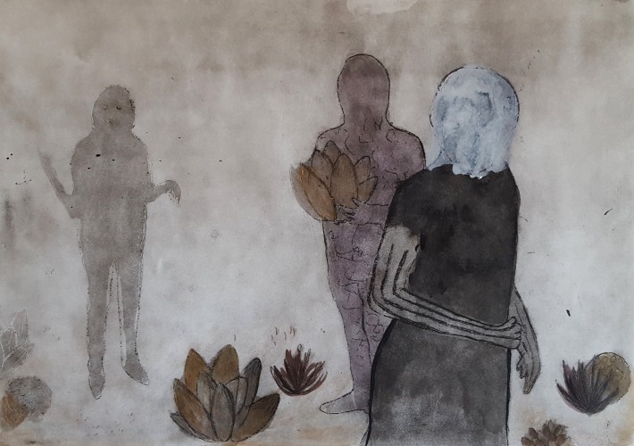 Unexpected Encounters in the Desert (2017) 30 x 40 cm Metal Etching on Paper 